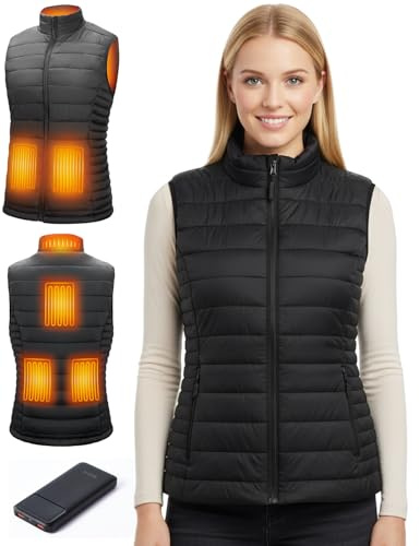 SZNX Gilet Chauffant Femme avec Batterie Incluse – Veste Chauffante Électrique 6 Zones, Gilet Chauffant Hiver Femme 3 Niveaux, Sans Manche, Veste Chauffante Extérieur Froid, Noir, M