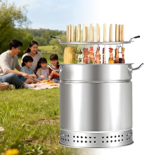 QianCruxtacy Barbecue Verticale Affumicatore a Carbonella, Arrostimento a 360°, Multifunzione, con Isolamento in Cotone, Barile per Griglia E Set di Accessori per Grigliare RS22