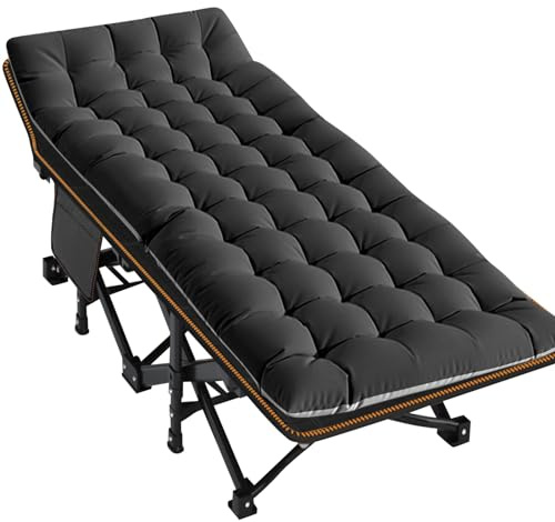 MOPHOTO Lit de camping pliable surdimensionné pour adulte - 198 x 81 cm - XXL - Robuste - Lit de couchage portable pour adulte - Lit de camping d'extérieur avec matelas pour la maison, le camping