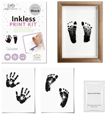 3-delars set med fotoram, Babyavtrycksset, baby avtrycksset idealisk storlek upp, Fotavtryck handavtryck babyset, Hand- och fotavtryck för spädbarn, present till födseln & baby shower (Svart)