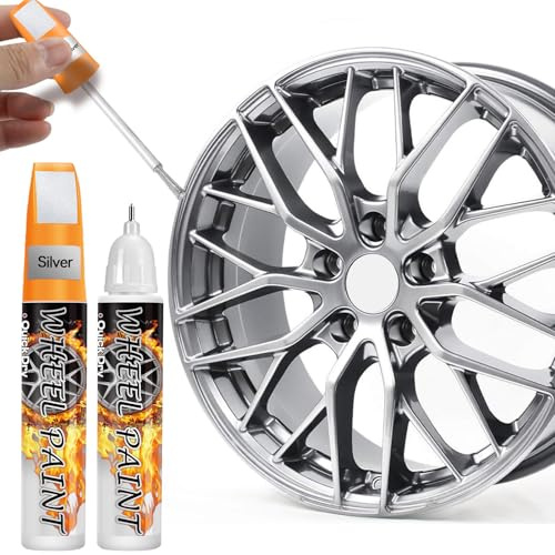 AAROVIBE Rimuovi Graffi Auto, Penna Ritocco Cerchioni Auto Argento Lucido, 2 in 1 Vernice Riparazione Graffi Cerchi, Vernice per Cerchioni Facile e Veloce, Kit Ritocco per Cerchioni in Lega (Argento)