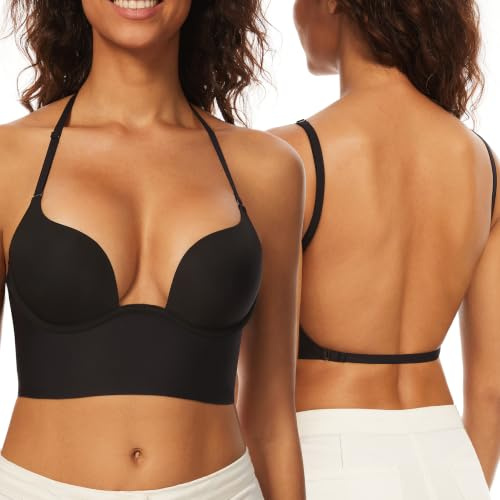 Soutien Gorge Dos Nu-Sans Coutures Plongeant Profond, Invisible et Dos Nu | Soutien-Gorge À Armatures Convertible,Léger Rembourrage, Dos Nu et Dos Transparent, Idéal Pour Robes Dos Nu et Tops à Dos Bas