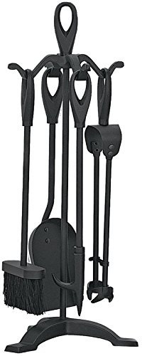 5 Pieces Companion Set Fireside Fire Tools Fireplace & Accessories Black and Brass (Black)