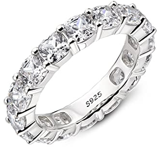 AINUOSHI Eternity Ring, 925 Sterling Silver Engagement Promise Ring for Women,Emerald Oval Radiant Round Cushion Cut Cubic Zirconia CZ Fine Ring,Stackable Full Eternity Wedding Band,Cushion Cut (4.5)
