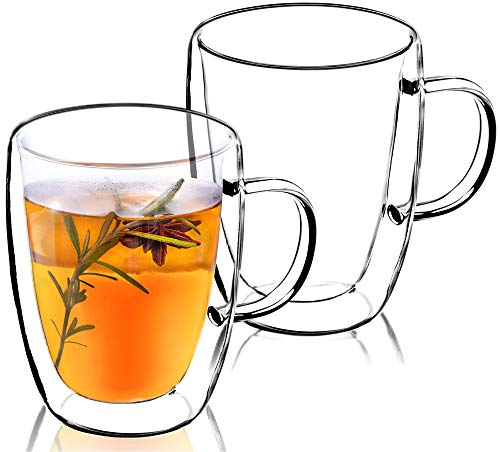 KADAX Doppelwandige Kaffeetassen, 2er Set, 350 ml, Teegläser mit Griff, Teetassen aus Glas, Tassen für Kaffee, Cappuccino, Latte Macchiato, Espresso & Tee, Teeglas