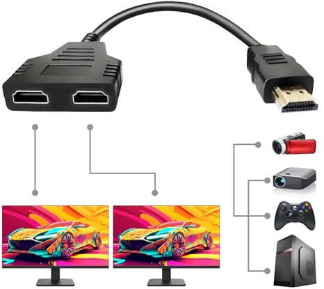 Sorthol HDMI Splitter Cables Male 1080P to Dual Female 1 to 2 Way HDMI Splitter Adapter Cable for HDTV HD, LED, LCD, TV, Mirror Only Support Two The Same Size TVs at The Same Time 30cm