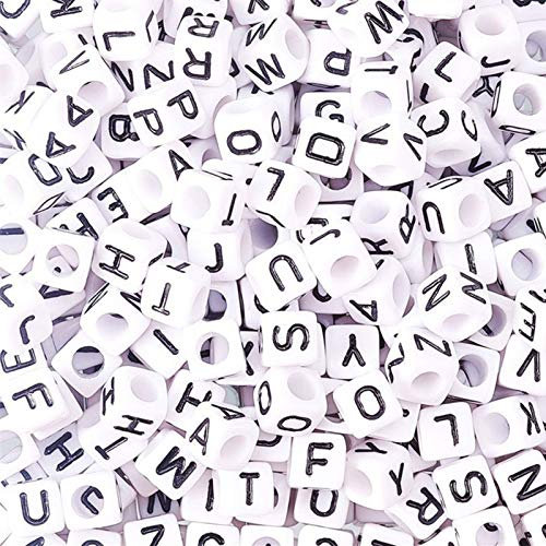 Craftdady 300 Stück Acryl Würfel Buchstaben Perlen Weiß Schwarz Initialen Alphabet Große Loch Europäische Perlen für DIY Freundschaft Armband Schmuckherstellung