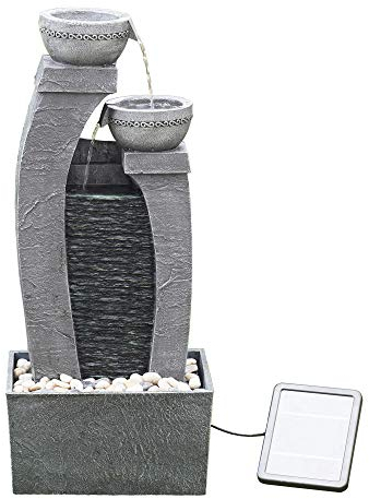 Teamson Home Solar Power Water Fountain Garden Slate Grey Water Feature Ornament PT-SF0005