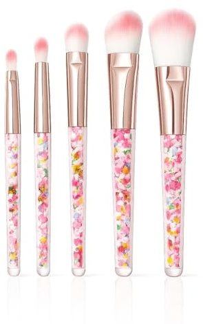 Dessines Make-Up Pinsel, K-Beauty, 5 Stück Set, Schminkpinsel Set, Veganpinsel, Reiseset, Kosmetikpinsel mit Synthetikhaar (Rosa-Perlen)