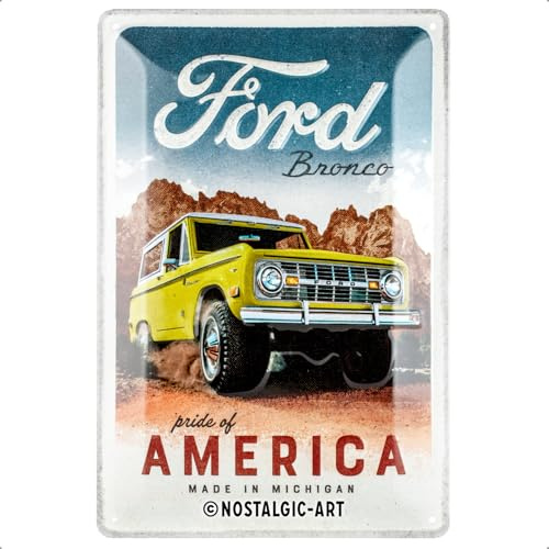 Nostalgic-Art Retro Blechschild, Ford - Bronco Pride of America – Geschenk-Idee für Auto Zubehör Fans, aus Metall, Deko im Vintage-Design, 20 x 30 cm, 22367