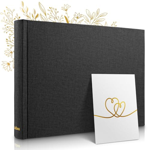 Zeitloos Fotoalbum zum Einkleben - Platz für 150 Fotos - echtes Leinen - Fotobuch 21 x 28 cm in Schwarz - 50 weiße Seiten - Fotoalben sind das perfekte Geschenk.