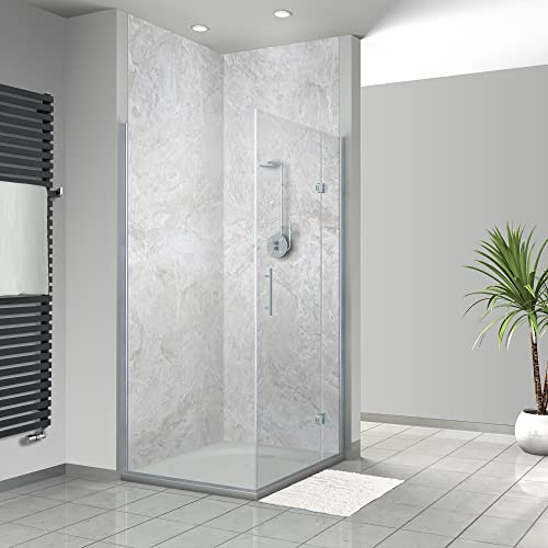WANDFREUDE individuelle Duschrückwand Aluverbundplatte auf Maß (2 Stück - Grauweißer Marmor - Premium Brillant Lack) – Dusche Wandverkleidung Duschwandverkleidung Duschrückwände