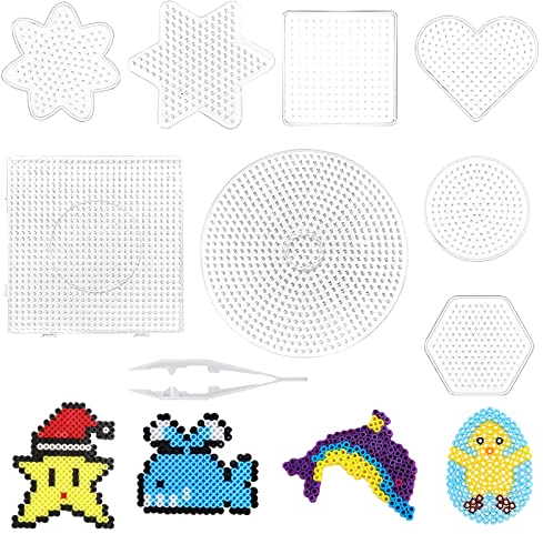 8 Stück Bügelperlen Steckplatte, Stiftplatten Transparent, Kunststoff Bügelplatte 5mm, Steckplatten Set, Groß Bügelperlen Vorlagen, Bügelperlen Stiftplatten Set, DIY Perlen Handwerk Zubehör (A)