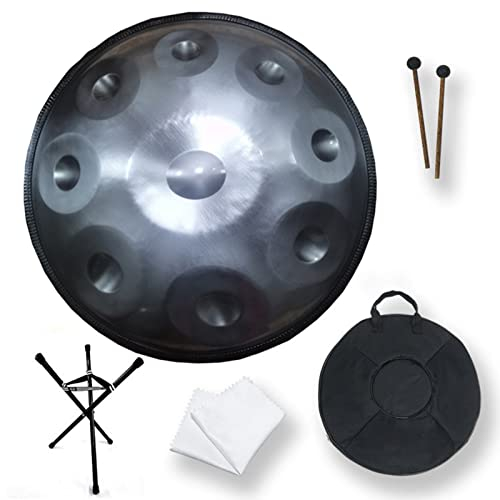 ENLLY Handpan Steel Drum 9 Noten 22 Zoll, Runde Handpan Drum Sound Performance Mit Drum Bag, D-Moll Stahlzungentrommel für Meditation Yoga Unterhaltung Musikalische Bildung (Color : Silber)