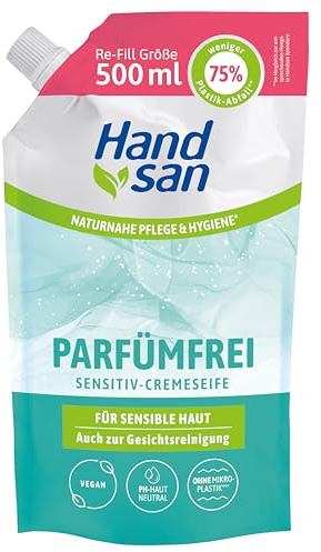 Hand san Sacchetto di ricarica senza profumo | senza profumi, saponi e coloranti | lavaggio delle mani e pulizia del viso | formula senza microplastica | pH neutro sulla pelle e vegano | 500 ml