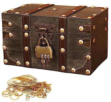 Sporgo Scrigno del Tesoro Vintage: Scrigno del Tesoro Piccolo con Serratura a Combinazione Scrigno Del Tesoro dei Pirati, 18 x 11 x 10cm Scrigno del Tesoro per la Conservazione e la Decorazione