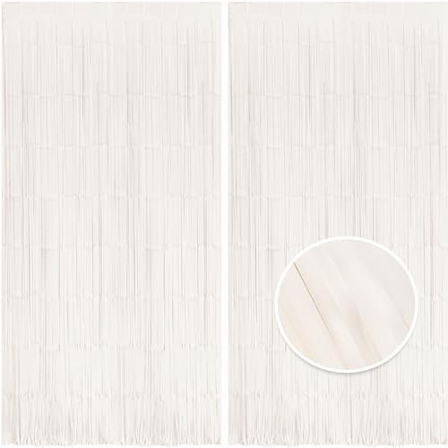 BRAVESHINE 2PCS Pastel White Foil Fringe Curtain Party Decorations - 3.3x8.2ft White Tinsel Curtain Photo Booth Props For Birthday Christmas Princess Frozen Snow Winter White Halloween Party Backdrop