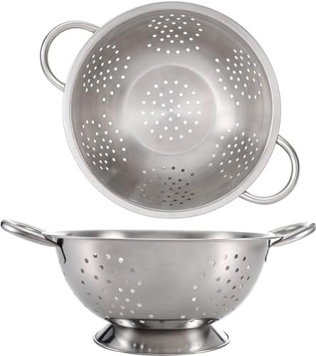 MAXPERKX 18/20/24/28cm Stainless Steel Deep Colander Strainer with Large Holes for Pasta Vegetables Fruits Rice Beans Noodles Handle Kitchen Healthy Gluten-Free Organic Gourmet Veggie Pasta (28CM)
