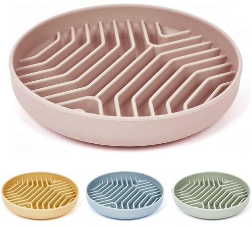 Slow Feeder Dog Bowls, Puzzle Silicone Dog Feeding Bowls with Suction Cups, Anti-Choking, Non-Slip Design, Reduces Boredom, Anxiety, Ideal for Medium to Small Dogs & Cats - XAQMHSW (Pink)