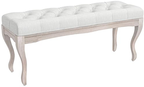 HOMCOM Taburete Pie de Cama Banco para Pie de Cama con Pies de Madera y Asiento Acolchado Carga 120 kg Banqueta de Dormitorio para Entrada Pasillo 110x37x49 cm Crema