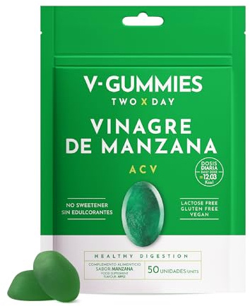 V Gummies - Gominolas de Vinagre de Manzana para Salud Digestiva - Apple Cider Vinegar Gummies - Sabor Natural a Manzana con Vitamina C y Pectina - 50 Unidades