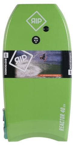 RIP Bodyboard - RIP Reactor EPS 40 + Flat Leash - 6 Combinaisons de Couleurs, CXLPE 4mm Deck,Crescent Tail, Stringer en Fibre, 50/50 Simple Rail - Livré avec plugIdéal pour débutant (Vert Blanc)