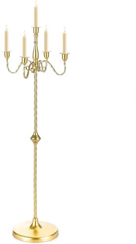 Ironlux 42.7 Tall Candelabra Candle Holder, 5 Arms Gold Candlestick Holders, Floor Candelabras Centerpiece for Taper Candles, Metal Standing Candlesticks for Wedding Valentine Birthday Party Decor