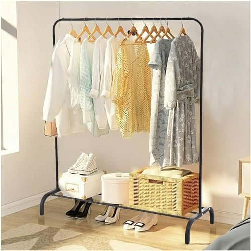 THUNDER GROUP Heavy duty Clothes Rails for Bedroom | Metal Clothes Racks for Bedroom storage | Hanging Rails free standing (Black)
