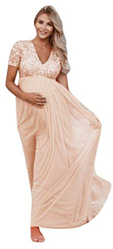 Abiti Eleganti Donne Incinte, Abito in Chiffon Incinta Fotografia Puntelli Fancy Servizio Fotografico per Beach, Vestiti Donne Incinte Gonne fotografiche di maternità,Vestiti Premaman con (Pink, XL)