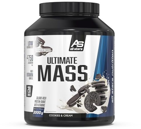 ALL STARS Ultimate Mass Gain Weight Gainer 2000g, Cookies and Cream - Mit 365kcal & ca. 74g Kohlenhydrate pro Portion, Mass Gainer für Kraftsportler mit Multivitamin Komplex