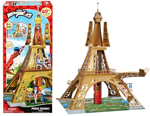 BANDAI - Miraculous - Playset Deluxe Paris - Grande Aire de Jeu Monument 1,20m - Tour avec +40 Accessoires, Étages, Magasins, Tyrolienne - Poupées Non incluses - Jouet Enfant 4 Ans et + - P50659