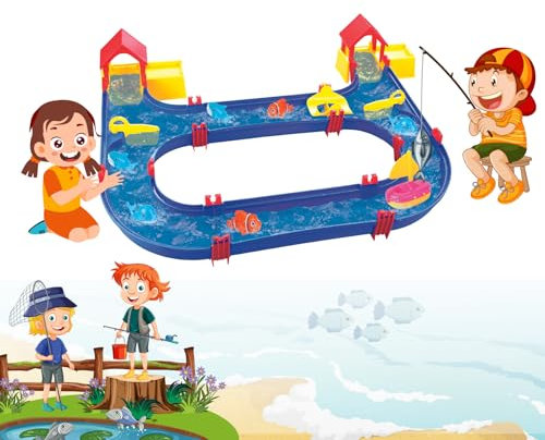 Trendi Aqua Water Play Set- Fishing & Water Game | Girls & Boys | 46 & 35 PCS Indoor/Outdoor Early Education Activities | Accessories Fun, Backyard, Lawn, Pool Waterway Toy (Fishing Game)