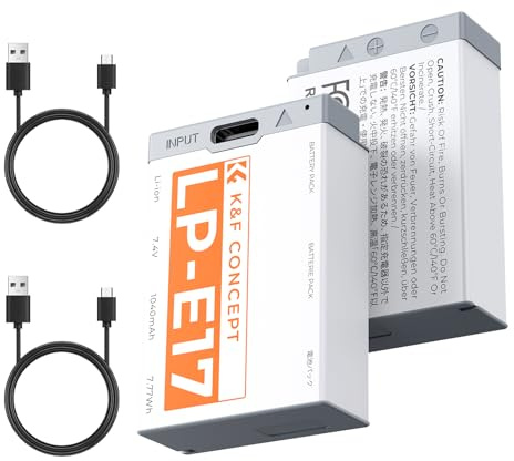K&F CONCEPT LP-E17 Batteri 1040 mAh med USB-C-kontakt 2 batterier Kompatibelt med Canon EOS R50 R8 RP R10 R100, M6 II M5 M3 77D T6i 750D T6s 760D T7i 800D T8i 850D