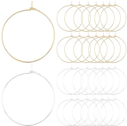 Beebeecraft 1 låda 100 st 316 kirurgiska vinglas i rostfritt stål berlockringar 30 mm runda ringörhängen för smyckestillverkning gör-det-själv hantverk (guld, silver)
