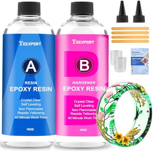 Teexpert Epoxidharz mit Härter, 32OZ/950ml Hochglanz Epoxidharz Set, Blasenfreies Beschichtungs- und Gießharz für DIY-Kunst, Schmuck, Untersetzer, Weihnachtsdekorationen, Tischplatten, Formen, Holz