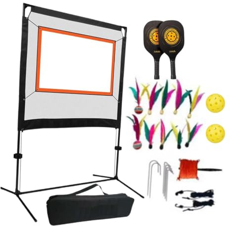 F Fityle Portable Badminton Net Set with Rackets Pickleball Net Adults Convenient with Shuttlecocks Feather Ball Beachball Set Game with Storage Bag for Indoor Training Parks Outdoor Sports