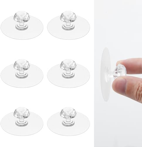 Teaaha 6 PCS Crystal Door Knobs Stick on Handles, Clear Cabinet Drawer Knobs, Diamond Crystal Shaped Self-Adhesive Acrylic Adhesive Door Handle for Wardrobe, Kitchen, Bathroom, Furniture, Window