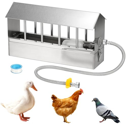 BREUAILY Bebederos Automáticos para Gallinas 2.6L Dispensador de Agua para Palomas de Acero Inoxidable con Válvula de Flotador y Manguera de Acero Inoxidable de 80cm Fuente para Aves de Corral