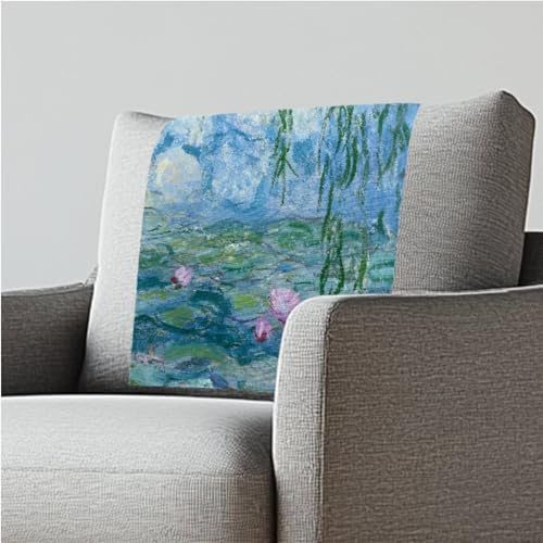 ZCFYGDX Pond Water Lilies Print Headrest Cover for Small Recliner 2 Pcs - Waterproof Stretchable Slipcover with Non-Slip Back & Fixing Nails, Washable Fabric Protector (Fits Most Chairs)