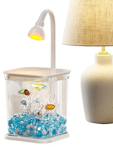 Aquarium pour Combattant | Petit Bocal À Poisson avec Lumière D'ambiance,Décoration Bureau Silencieuse Écosystème Clair pour Maison Bureau Extérieur Table avec Crevettes et Crabes