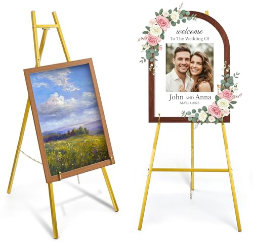 WRINGKIT Gold Easel Stand for Sign, Heavy Duty Art Easel with 4 Tier
