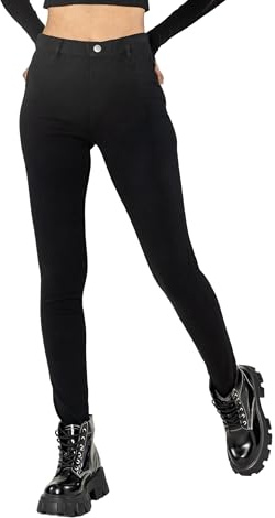Nina Carter A006 dam jeggings, hög midja, stretchbyxor med dragkedja – skinny fit-byxor med fickor, figurbetonade, elastiska, Svart (A006-1), M Smal