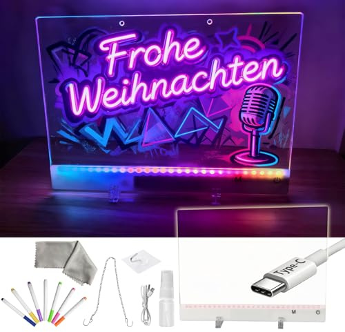 Tavola da disegno a LED luminosa, 10 modalità di colore, ricarica di tipo C, batteria integrata da 1100 mAh, 7 matite colorate RGB Acrylic Notice Board cancellabile lcd lavagna letterboard 35 x 25 cm