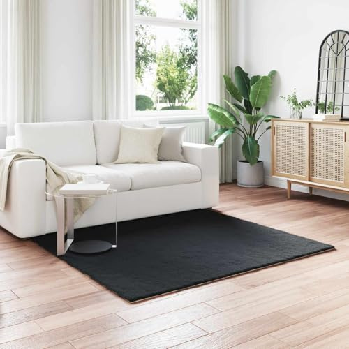 Tonture Olite fuskpäls, kaninmatta, svart, 160 x 160 cm, polyester Flokati-matta för vardagsrum, sovrum, golvdekoration, sammetslen mjuk, kvadratisk, hållbar, varm och mysig