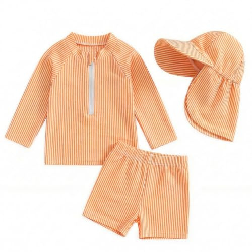 JiAmy Småbarn baby flickor pojkar utslagsskydd set med badbyxor för barn 3 st långa ärmar baddräkter, Orange, 3-4T