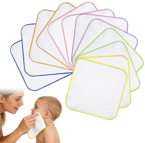 HYFZOD 12 Quadrotti Cotone Neonato, Salviettine Neonato Lavabili, Panni bambini Riutilizzabili, Salviette Ciuccio e Accessori Fiocchi di Riso del Lattante per la Pulizia
