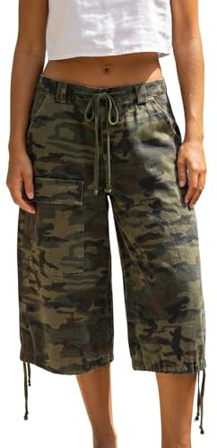 LYSINK Women Camo Jorts Y2k Wide Leg Low Rise Camouflage Casual Denim Short Summer Baggy Jean Streetwear