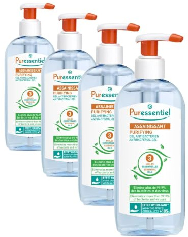 Puressentiel - Assainissant - Gel Antibactérien aux 3 Huiles Essentielles - Elimine 99,9% des bactéries et des virus - 250 ml (Lot de 4)