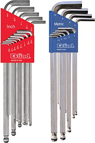 EKLIND 17322 Bright Ball-Hex L-Key allen wrench Combo- Extra Long Inch / MM (2 sets 22pc)