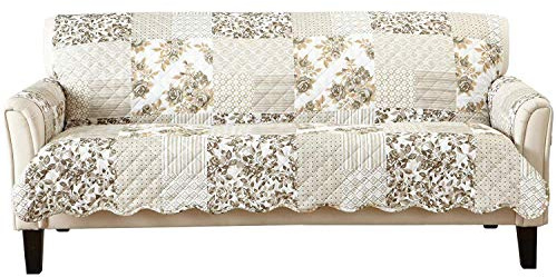Great Bay Home Reversible Patchwork Sofa Cover - Washable Slipcover Furniture Protector with Elastic Straps - Perfect for Kids & Pets - Box-Stitched Detail (Taupe)
